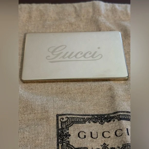 Gucci Gold-Tone Mirror with Brown Leather Sleeve (RARE) - Picture 3 of 9